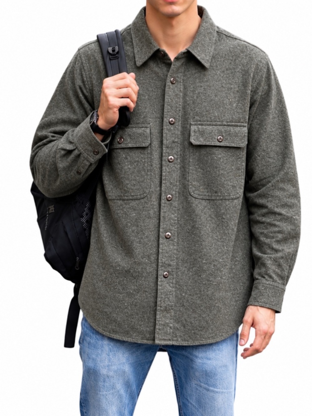 FIELD & STREAM Men's Moss Green Shirt Jacket Size M Buttons Collar Soft Flannel